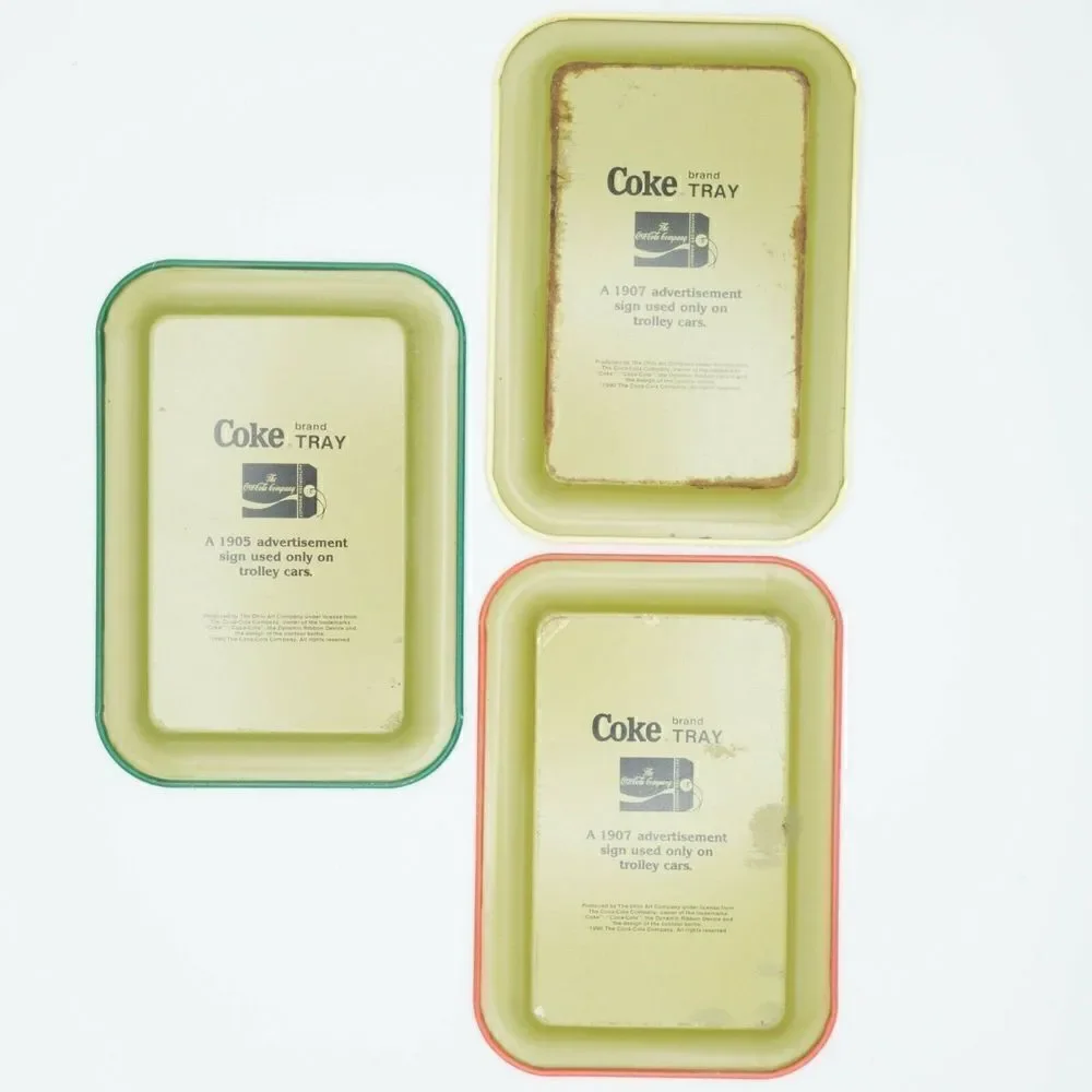 Vintage (1989) Mini Coca-Cola Trolley Advertisement Reproduction Trays, Set of 3